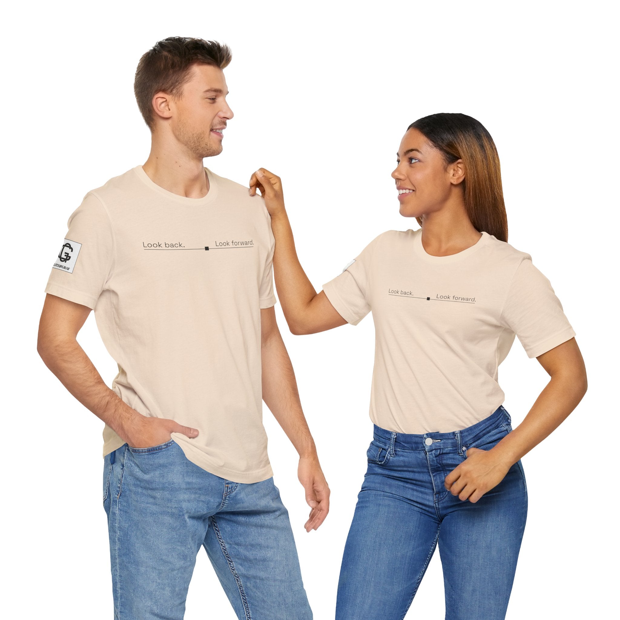 Look back. Look forward. – Unisex Jersey Short Sleeve Tee