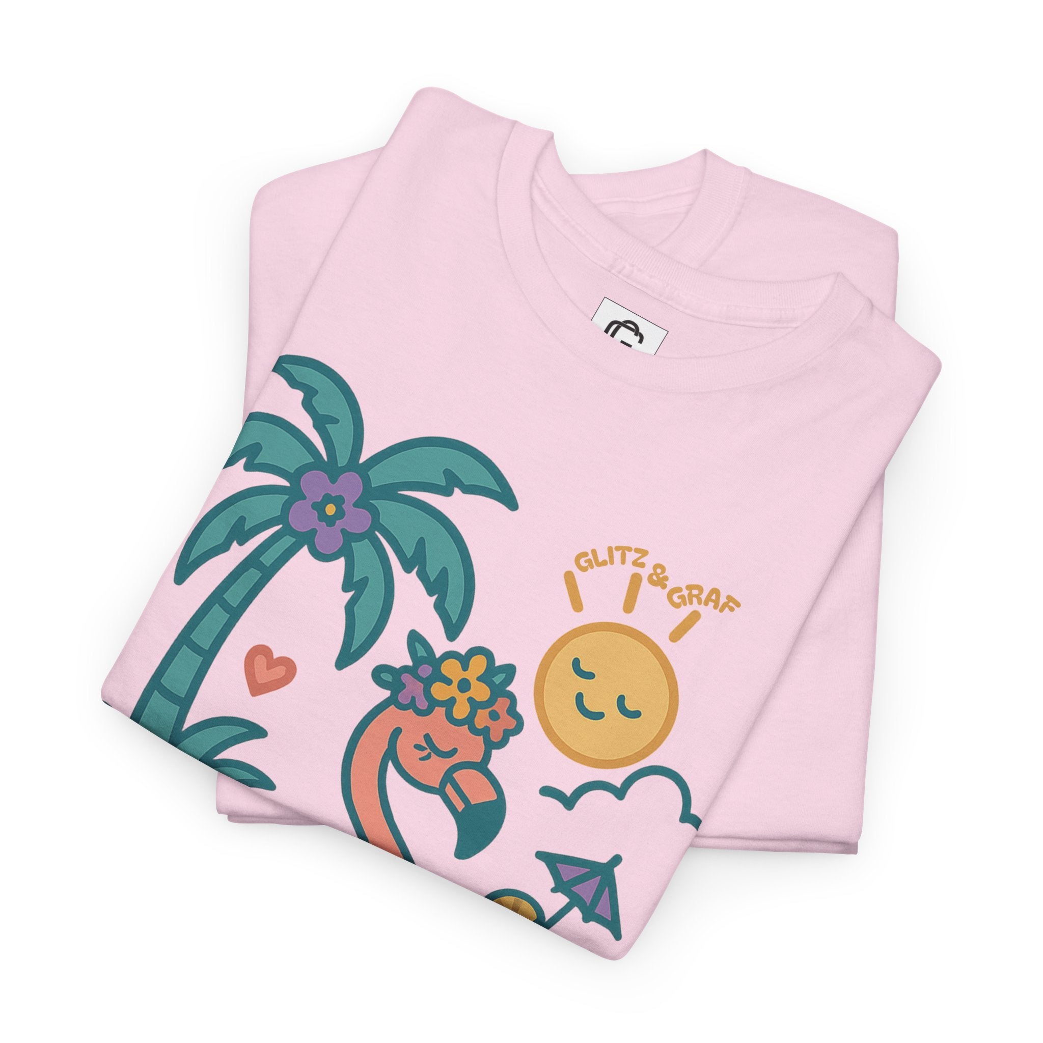 Beach Vibes Flamingo – for Her | Unisex Heavy Cotton T-Shirt (Gildan 5000), 100% Cotton, S–5XL