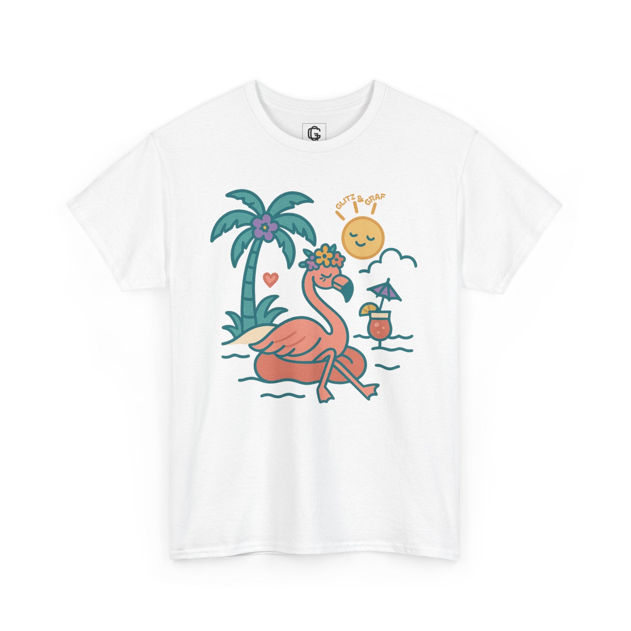 Beach Vibes Flamingo – for Her | Unisex Heavy Cotton T-Shirt (Gildan 5000), 100% Cotton, S–5XL