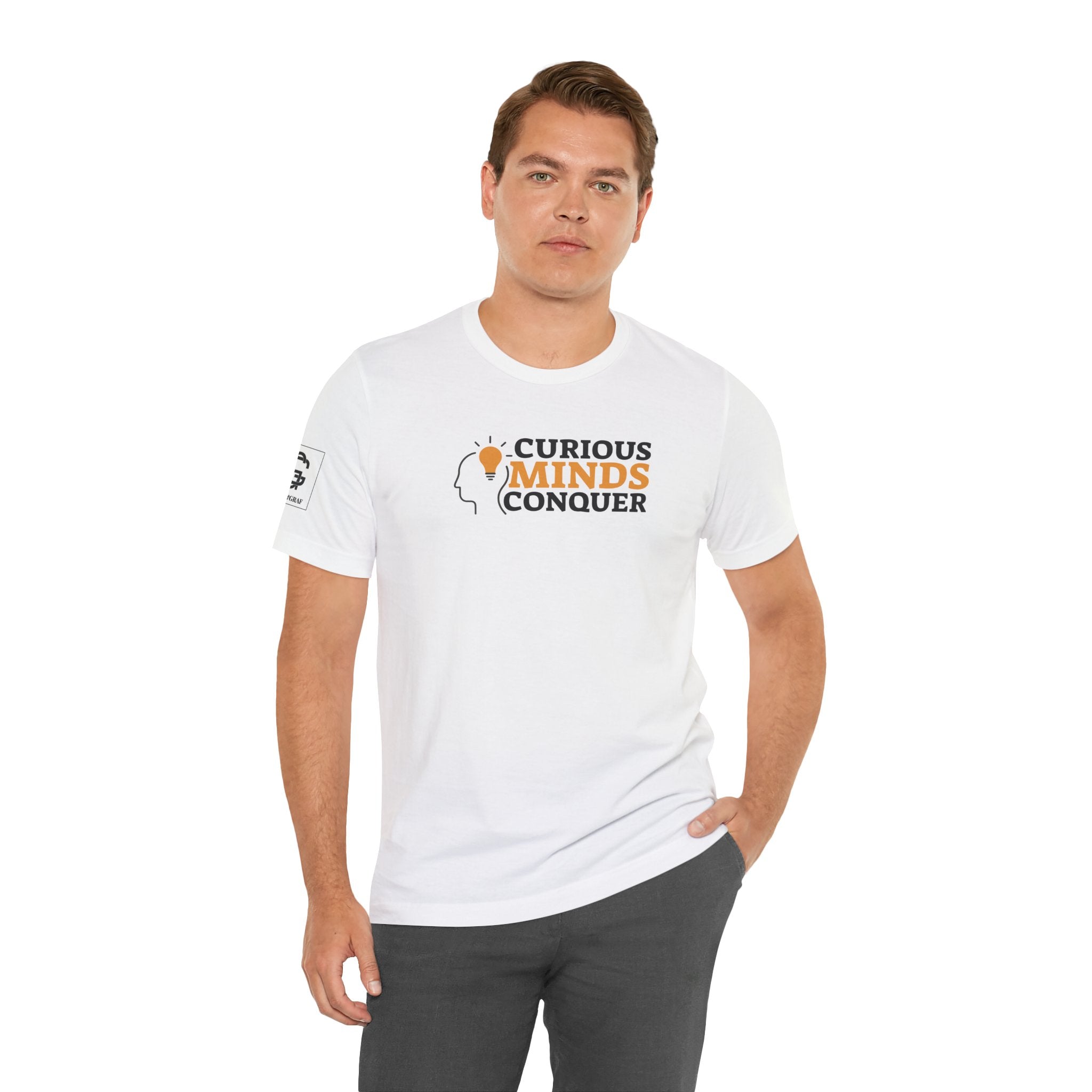 Curious Minds Conquer – Unisex Jersey Short Sleeve Tee