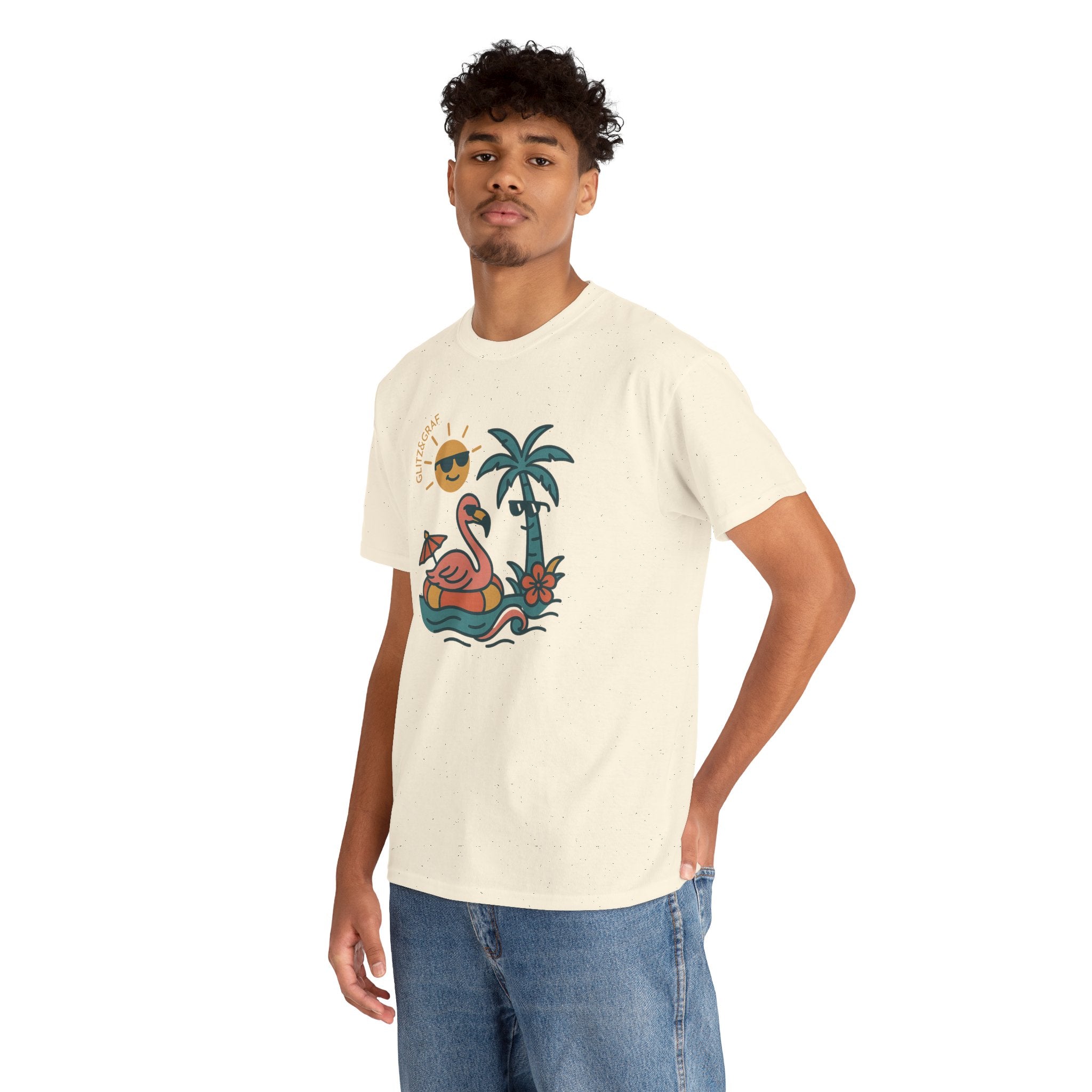 Tropical Flamingo — For Him | Unisex Heavy Cotton T-Shirt (Gildan 5000), 100% Cotton, S–5XL