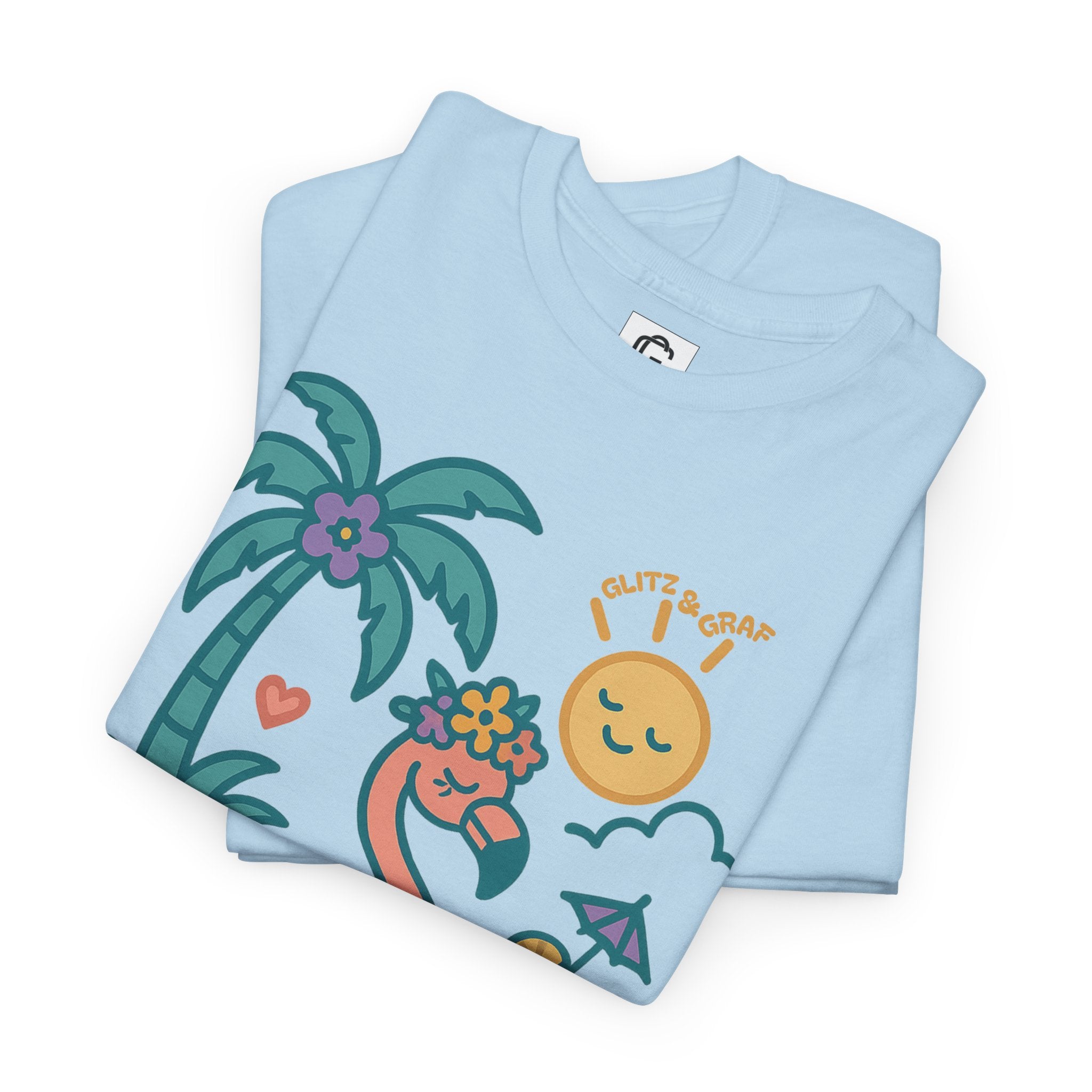 Beach Vibes Flamingo – for Her | Unisex Heavy Cotton T-Shirt (Gildan 5000), 100% Cotton, S–5XL