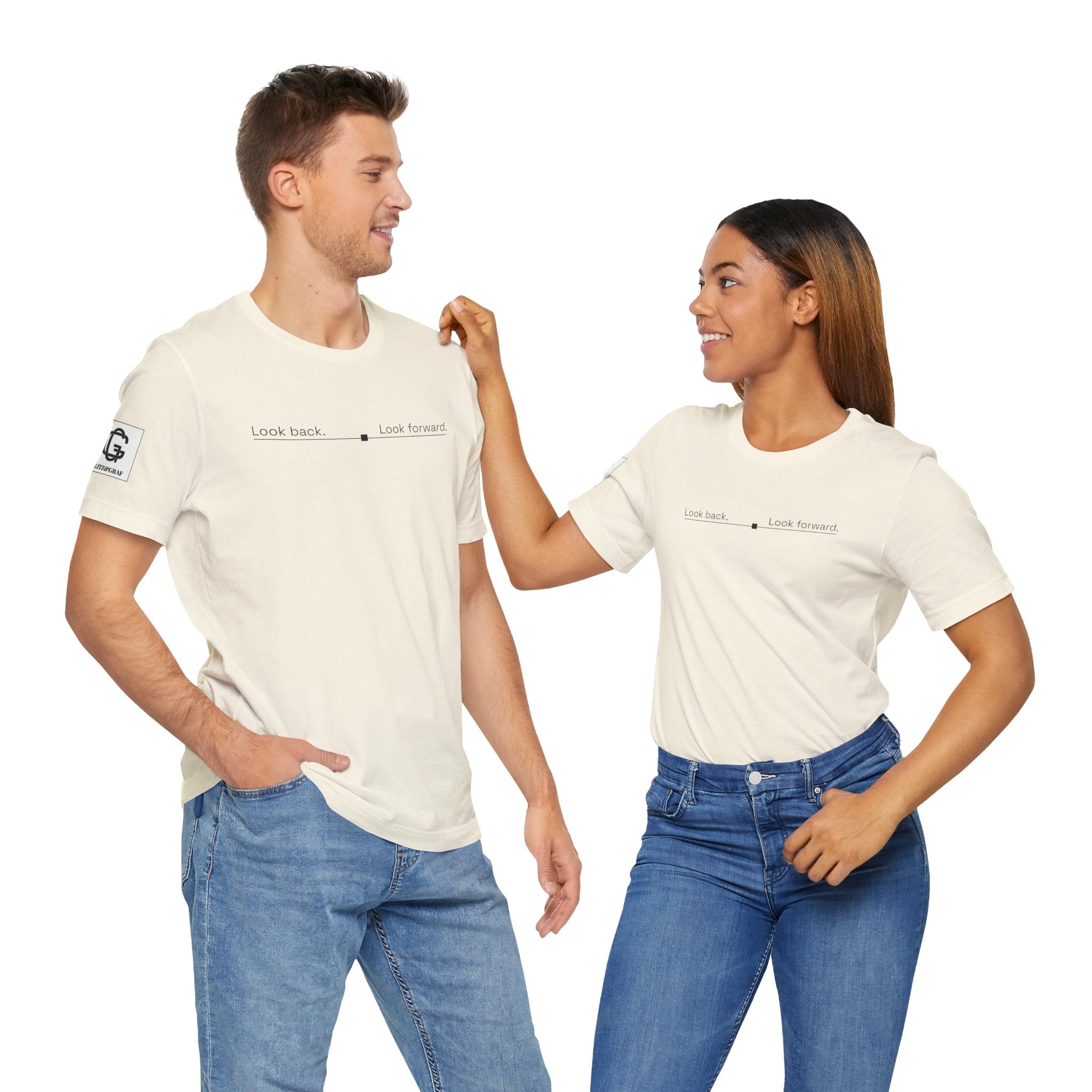 Look back. Look forward. – Unisex Jersey Short Sleeve Tee